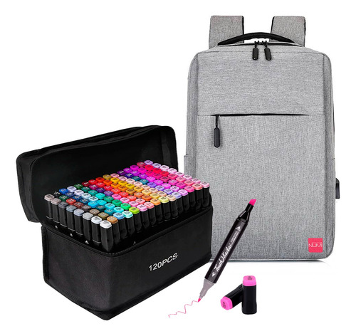 Mochila Portalaptop Cargador Usb + 120 Drypens Marcadores