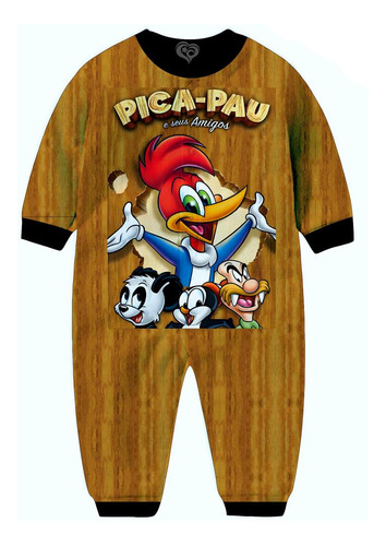 Macacão Pijama Pica Pau Infantil Desenho Criança Moletom