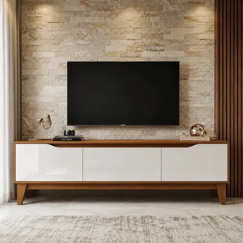 Henn Rack Bancada Sala Tv 160cm 03 Portas Veneto Design Moderno Cor Cinamomo/off
