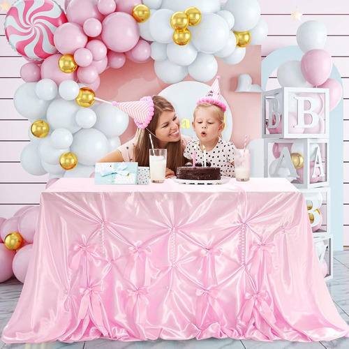 Diy Mantel De Fiesta De Satén Con Lazos Y Perlas 90cmx90cm Color Rosa