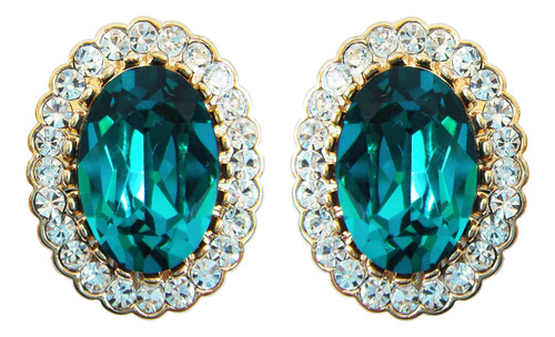 Navachi 18k Chapado En Oro Oval Lake Blue Zircon Crystal Ome