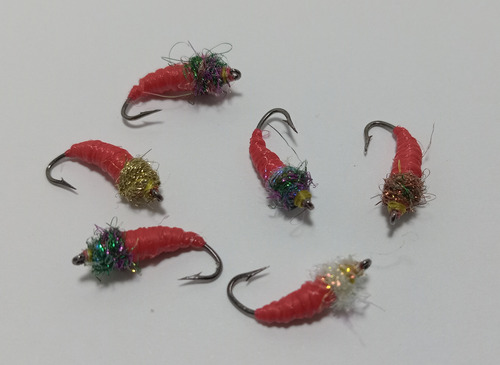 Mosca-mini Larva Fly, Pejerrey, Etc, Anzuelo 6 Rojo
