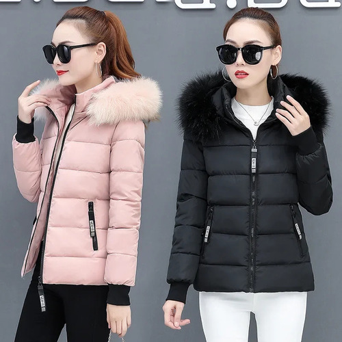 Abrigo De Algodón De Invierno Para Mujer, Cuello De Piel Rec