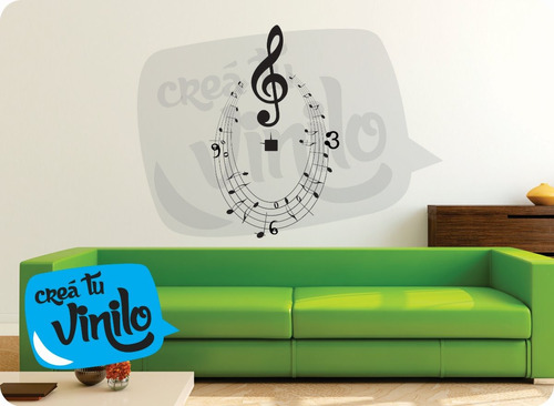 Vinilo Reloj Notas Musicales Decorativo Dos Modelos 75cm