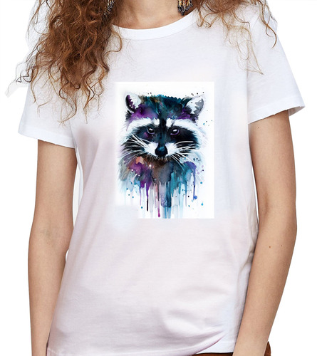 Camiseta Dama Estampada mapache Colores Ilustracion