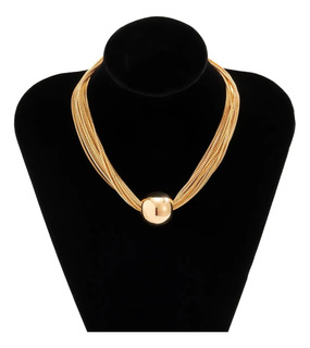 Collar Gargantilla Mujer Multicapas Bola Esfera Color Oro