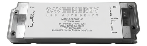 Kit 5 Fonte Dimerizável 60w 5a 12vdc Se-300.2142 Saveenergy