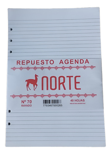 Repuesto De Hojas P/ Agenda Norte N°70 X40hs