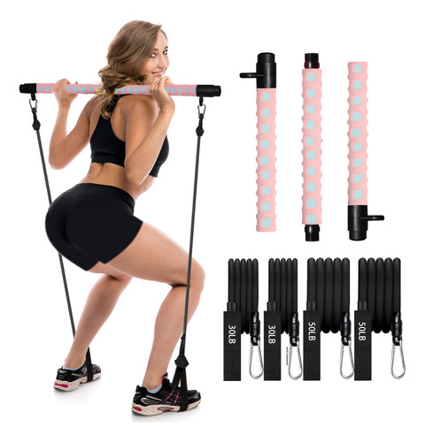 Kit De Barra De Pilates Ajustable Con 4 Bandas De Resistenci