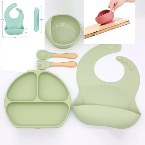 Set Platos Silicona Para Bebe Con Succión Chupa