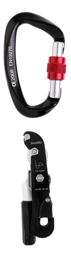 25kn Climbing Carabiner Lock Screw + Stop Descender Black