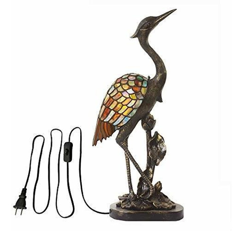 Tiffany Crane Bird Lámpara De Mesa Retro Vitral Y Resina 1 L
