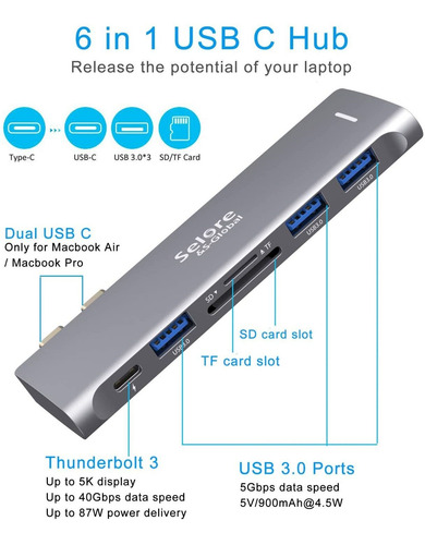 Imagen 2 de 7 de Usb C Adapaptador Para Macbook 2020 2019 2018 13