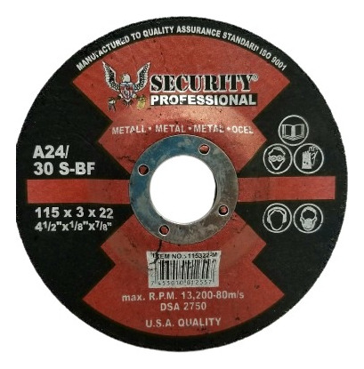 Disco Corte Metal (4'1/2x1/8'x7/8') A 24-30s-bf. Security