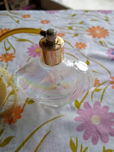 Antiguo Frasco De Perfume De Vidrio Tornasolado Con Pomo (Usado)