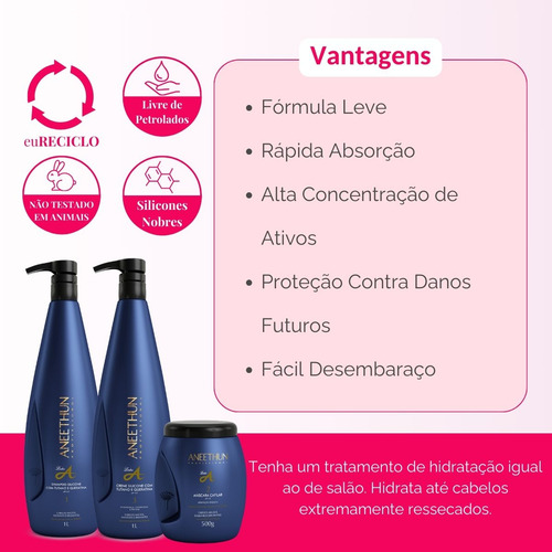 Kit Shampoo E Creme Silicone Profissional Aneethun 3 Produto