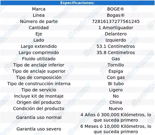 Amortiguador Delantero Derecho Toyota Yaris 2006-2018 Boge