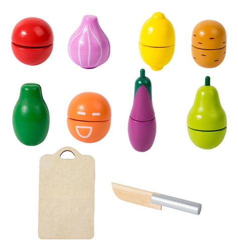 Juego De Comida De Madera Para Cortar , Juguetes 10 Piezas