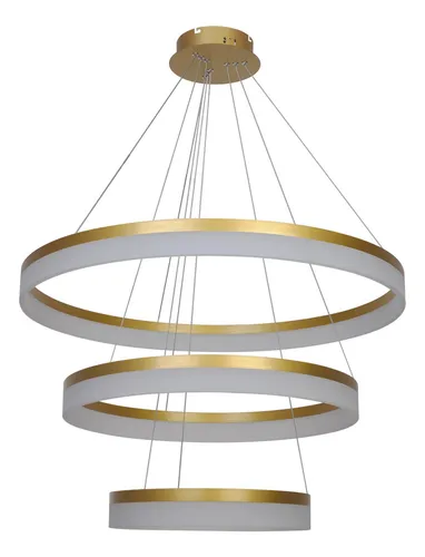 comprar Lustre Pendente 3 Anéis Sofisticado Led 3500k 82w  Dourado