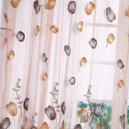 Cortinas Con Estampado De Tulipanes De 100 X 200 Cm, Transpa