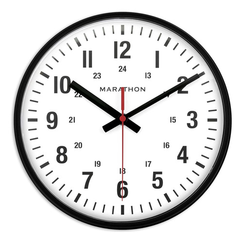 Marathon Reloj Analógico De 10 Pulgadas, Color Negro, Segund