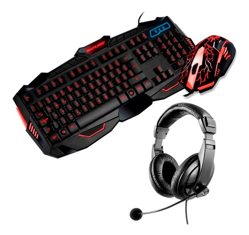 Kit Gamer Teclado Mouse Fone De Ouvido Headset Jogo Combo