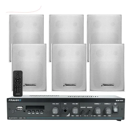 comprar Som Ambiente Bluetooth Frahm Slim 1600 + 6 Caixas Ps200 Plus Cor Branco 110V\u002F220