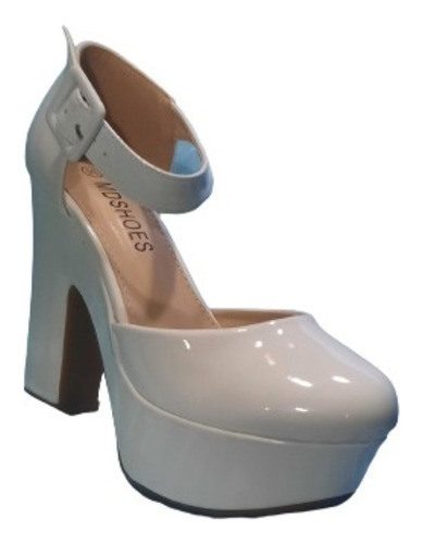Zapato Mujer Ecocuero Color Blanco Con Taco De 10 Cm