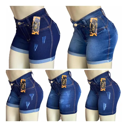 Kit 3 Short Bermuda Jeans Feminino Levanta Bumbum Elastano