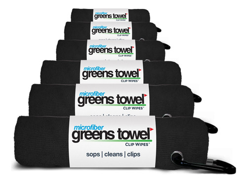 Greens Towel Paquete De 6 Toallas De Golf Negras Con Clip Pa