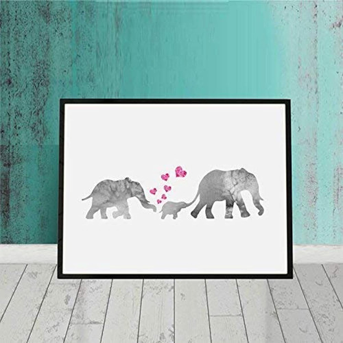Acuarela Elefante Familia Impresion Arte Vivero Elefante Pi