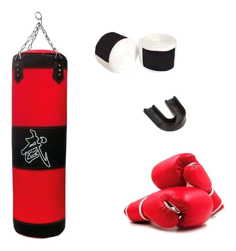 Kit Bolsa De Boxeo + Guantes + Vendas + Bucal + Cadenas