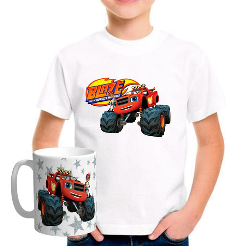 Remera Blaze Y The Monster Machine Combo Con Taza Plastica