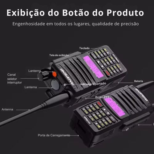 Kit 4 Rádios Baofeng Uv-9r 10w Vhf Longo Alcance Resistente