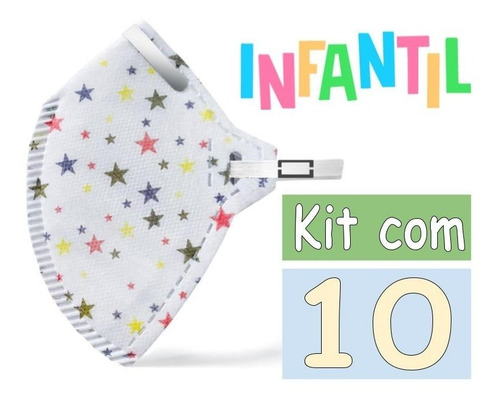 Imagem 2 de 3 de Kit 10 Unidades Máscaras Infantil Estampa Estrelas Pff2 N95