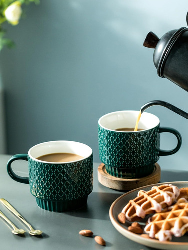 Lyeoboh Juego De Tazas De Café Apilables De Porcelana Con So