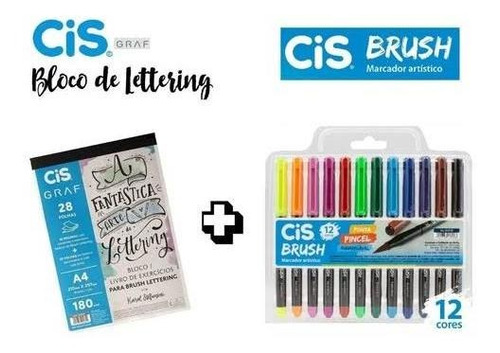 Bloco De Exercício Lettering + Caneta Brush Cis 12 Cores