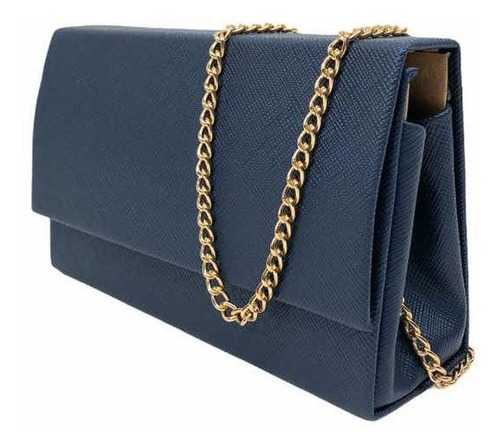 Bolsa Clutch Azul Feminina Madrinha Casamento Alça Corrente Cor Azul-marinho