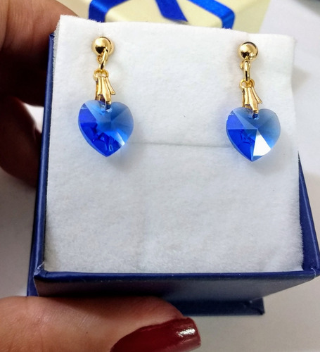 Imagem 2 de 4 de Brincos Cristal Swarovski Sapphire Folheado Ouro 18k