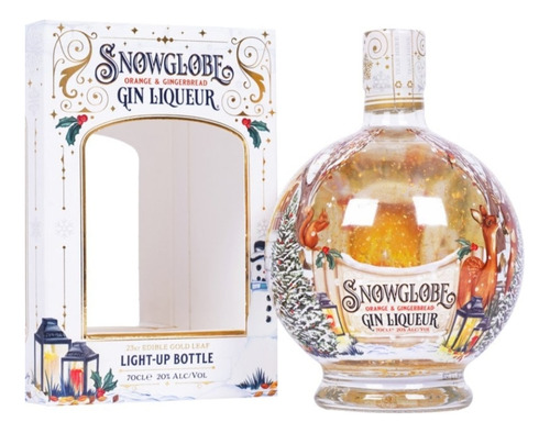 Gin Snowglobe Con Pepitas De Oro Y Luz En La Botella