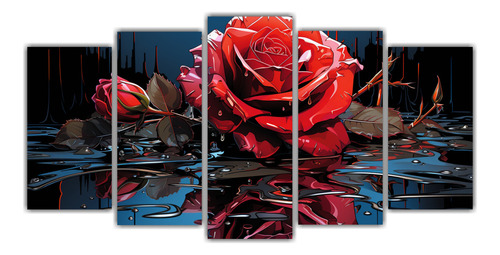 Cinco Cuadros Ilustraciones Azucenas Full Color 100x50cm