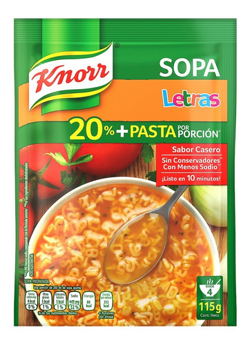 Knorr Sopa Letras Mas Pasta 115g Sabor Casero