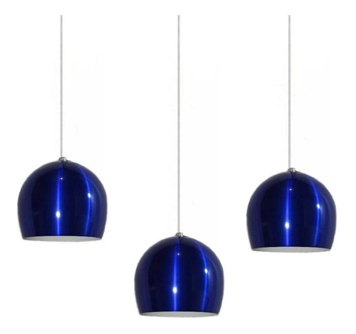 Lustre Pendente Bola Alumínio Azul Verniz Conjunto Com 3