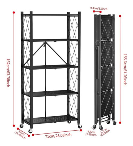 Estante Plegable Con Ruedas Multiuso Almacén Acero 5 Niveles