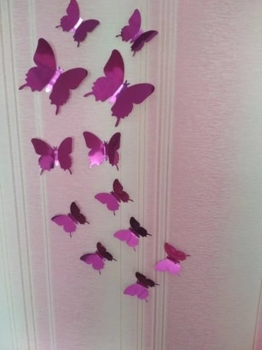 Pegatinas De Pared Mariposa Tipo Espejo Material Vinilo Color Rosa