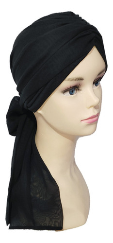 Turbante Dama Gorro Oncológico Con Banda Quimio Algodon Seda Color Negro