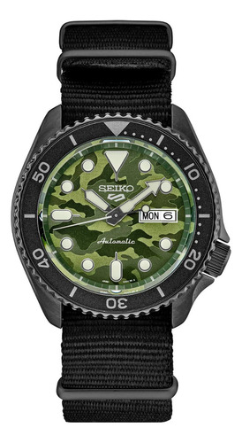 Reloj Seiko Automatico 5 Series 100m Srpj37 Estilo Militar Color de la malla Negro Color del bisel Negro Color del fondo Negro