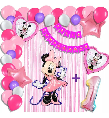 Arco Decoracion Globos Minnie Mouse Numero Cortina Fucsia