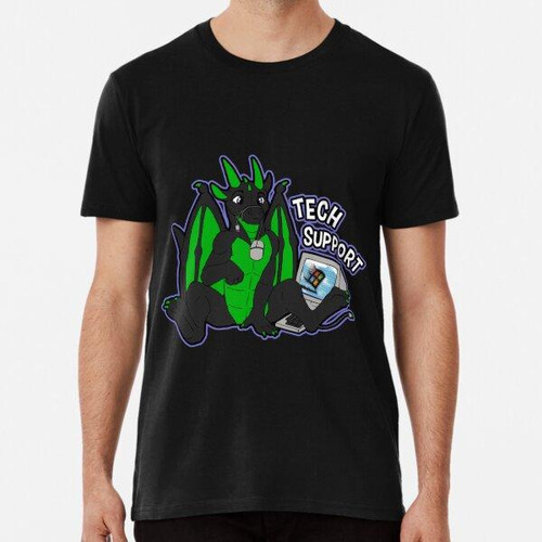 Remera Tech Support Dragon - Negro Verde Algodon Premium