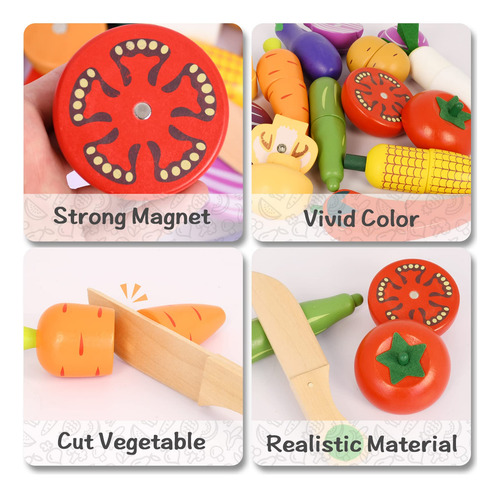 Juego De Juguetes De Madera Magnética Con Frutas Y Verduras Color